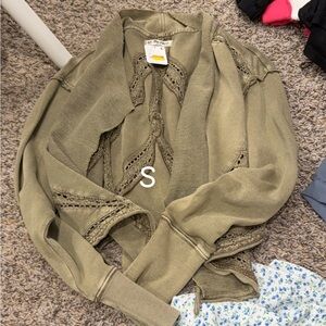 Olive Green Open Knit Cardigan